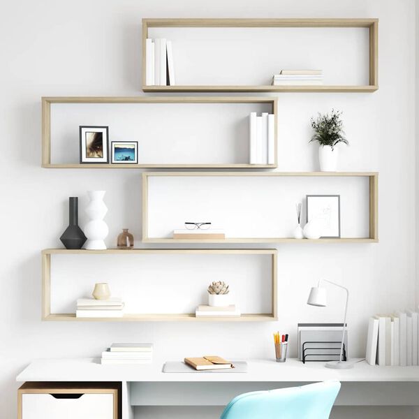 vidaXL N&aacute;stěnn&eacute; obd&eacute;ln&iacute;kov&eacute; police 4ks dub sonoma 100x15x30cm kompozit