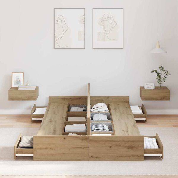 vidaXL Rám postele s úložným prostorem Artisanový dub 120 x 190 cm