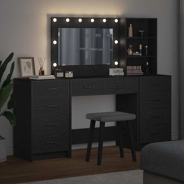 vidaXL Kosmetick&yacute; stůl se z&aacute;suvkou 3 pcs Čern&yacute; dub kompozitn&iacute; dřevo