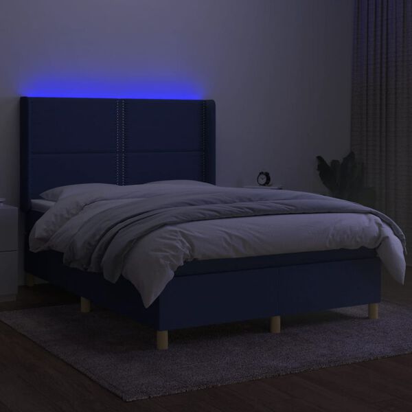 vidaXL Box spring postel s matrac&iacute; a LED modr&aacute; 140x200 cm textil