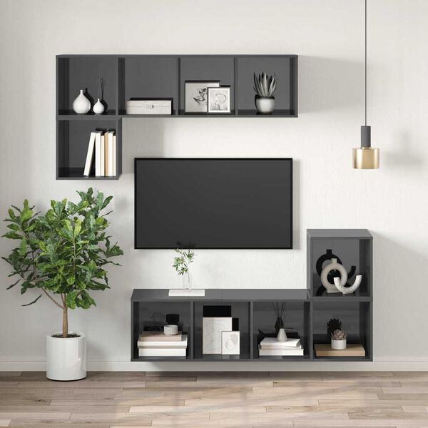 vidaXL N&aacute;stěnn&aacute; TV skř&iacute;ňka &scaron;ed&aacute; vysok&yacute; lesk 37x37x142,5 cm dřevotř&iacute;ska