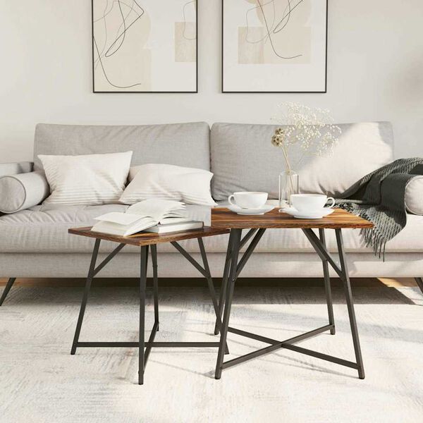 vidaXL Sada odkl&aacute;dac&iacute;ch stolků 2 pcs Uzen&yacute; dub a čern&aacute; 50 x 50 x 50 cm