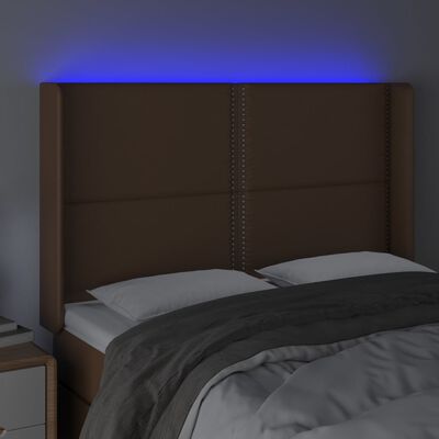 vidaXL Čelo postele s LED hnědé 147 x 16 x 118/128 cm umělá kůže