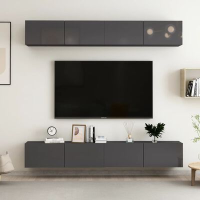 vidaXL TV skříňky 4 ks šedé s vysokým leskem 100x30x30 cm dřevotříska