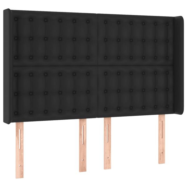 vidaXL Čelo postele s LED čern&eacute; 147 x 16 x 118/128 cm uměl&aacute; kůže