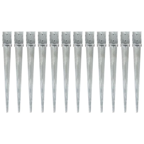 vidaXL Kotvící hroty 12 ks stříbrné 10 x 10 x 91 cm pozinkovaná ocel