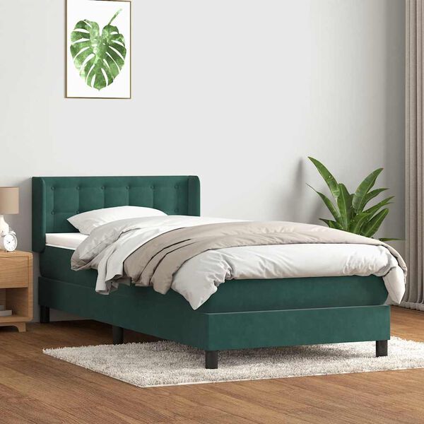 vidaXL Box spring postel s matrac&iacute; tmavě zelen&aacute; 90x220 cm samet