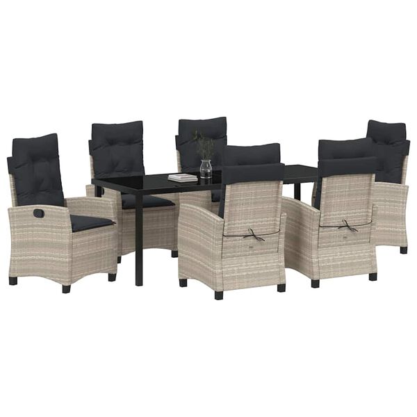 vidaXL Zahradn&iacute; j&iacute;deln&iacute; souprava 7 pcs Světle &scaron;ed&aacute; polyratan