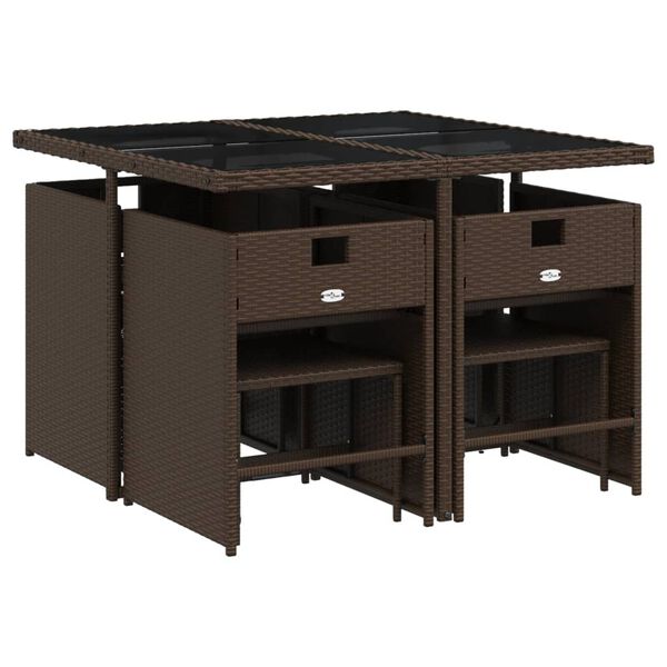 vidaXL 9d&iacute;ln&yacute; zahradn&iacute; j&iacute;deln&iacute; set s podu&scaron;kami hněd&yacute; polyratan