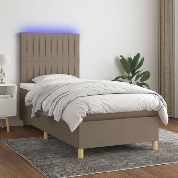 vidaXL Box spring postel s matrac&iacute; a LED taupe 80 x 200 cm textil