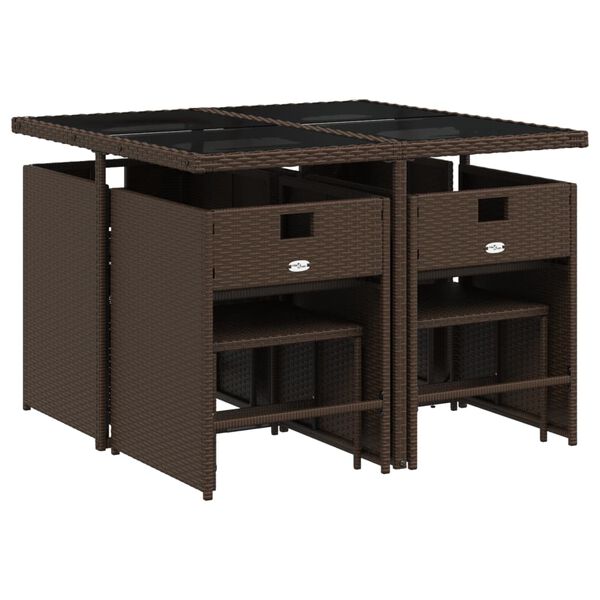 vidaXL 9d&iacute;ln&yacute; zahradn&iacute; j&iacute;deln&iacute; set s podu&scaron;kami hněd&yacute; polyratan