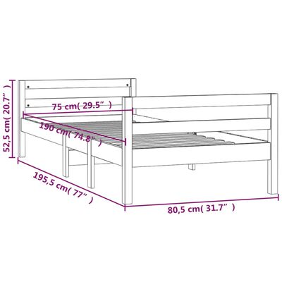 vidaXL Rám postele šedý 75 x 190 cm masivní borové dřevo