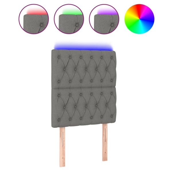 vidaXL Čelo postele s LED tmavě &scaron;ed&eacute; 80x7x118/128 cm textil