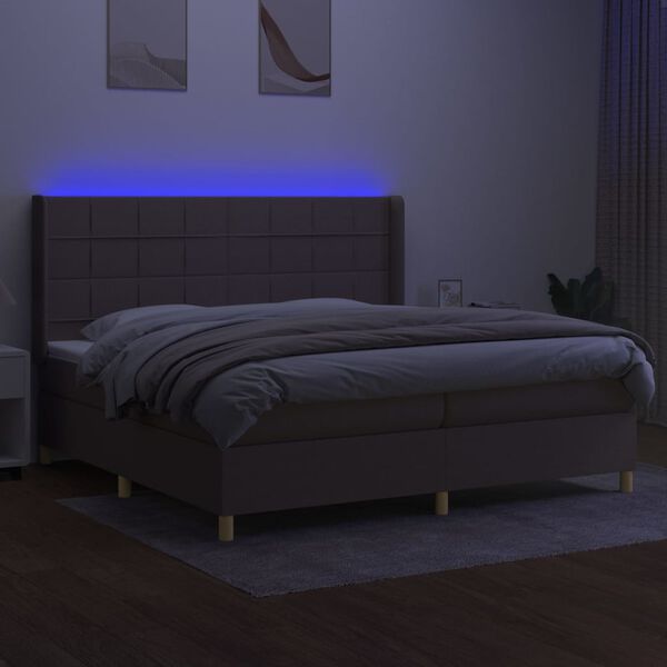 vidaXL Box spring postel s matrac&iacute; a LED taupe 200x200 cm textil