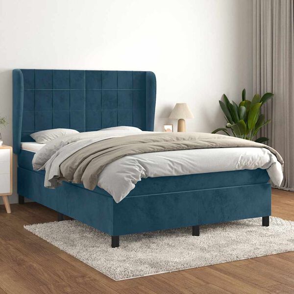 vidaXL Box spring postel s matrac&iacute; tmavě modr&aacute; 140x190 cm samet