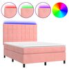 vidaXL Box spring postel s matrac&iacute; a LED růžov&aacute; 140x190 cm samet