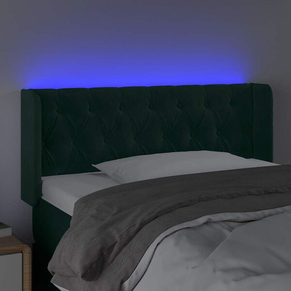 vidaXL Čelo postele s LED tmavě zelen&eacute; 93 x 16 x 78/88 cm samet