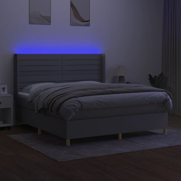 vidaXL Box spring postel s matrac&iacute; a LED světle &scaron;ed&aacute; 160x200 cm textil