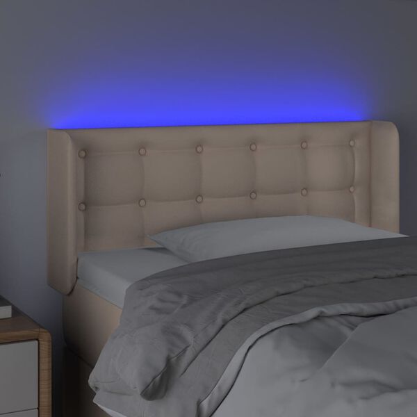 vidaXL Čelo postele s LED cappuccino 93 x 16 x 78/88 cm uměl&aacute; kůže