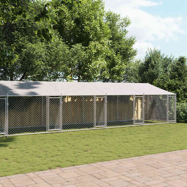 vidaXL Klec pro psy se střechou a dv&iacute;řky &scaron;ed&aacute; 12x2x2m pozinkovan&aacute; ocel