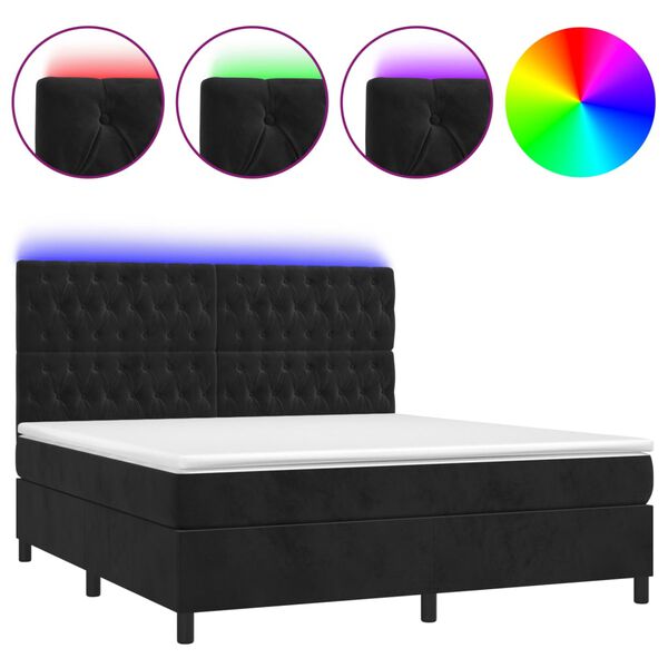 vidaXL Box spring postel s matrac&iacute; a LED čern&aacute; 160x200 cm samet