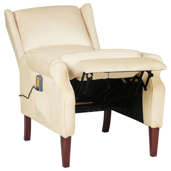 vidaXL Masážní polohovací křeslo krémové samet
