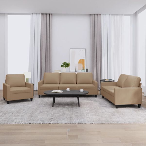 vidaXL 3d&iacute;ln&aacute; sedac&iacute; souprava s podu&scaron;kami cappuccino uměl&aacute; kůže