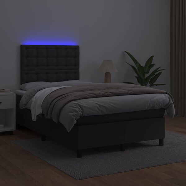 vidaXL Box spring postel s matrac&iacute; a LED čern&aacute; 120x200 cm uměl&aacute; kůže