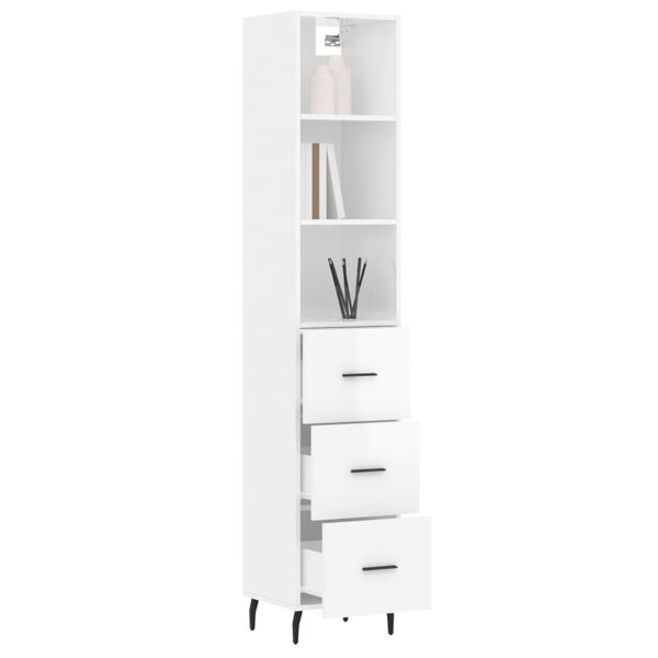 vidaXL Skř&iacute;ň highboard b&iacute;l&aacute; s vysok&yacute;m leskem 34,5x34x180 cm kompozit