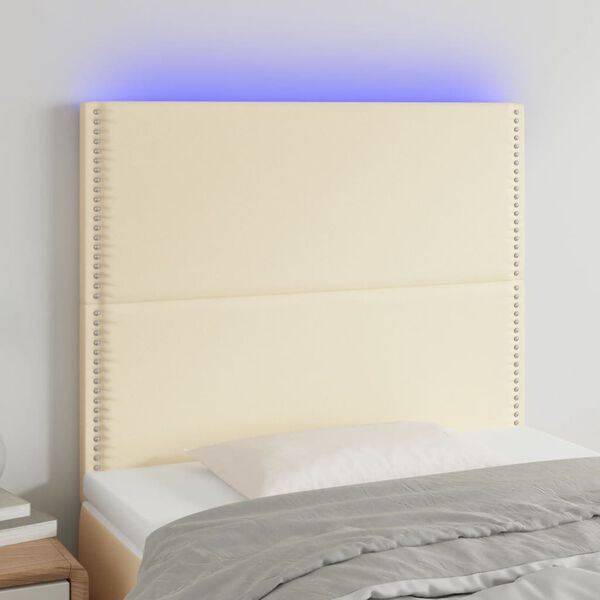vidaXL Čelo postele s LED kr&eacute;mov&eacute; 80x5x118/128 cm uměl&aacute; kůže