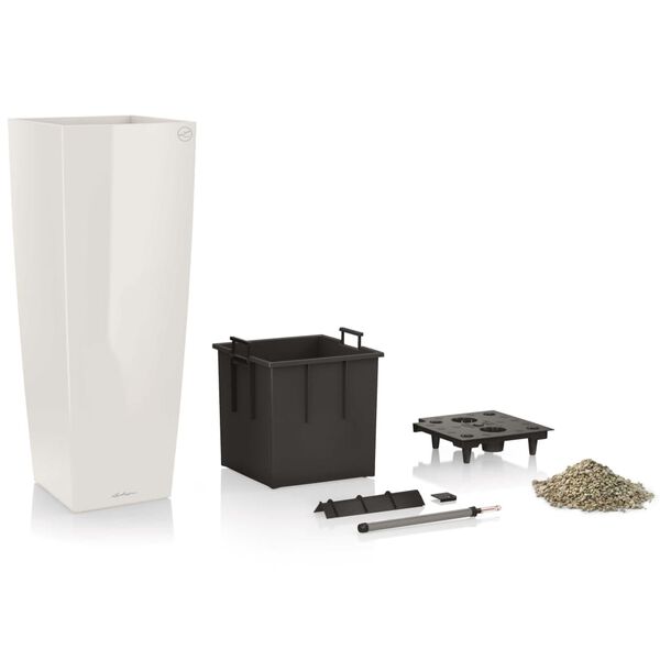 LECHUZA Květináč Cubico Alto 40 ALL-IN-ONE bílý s vysokým leskem 18230