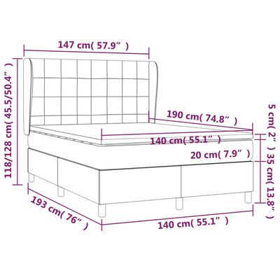 vidaXL Box spring postel s matrací tmavě šedý 140 x 190 cm textil