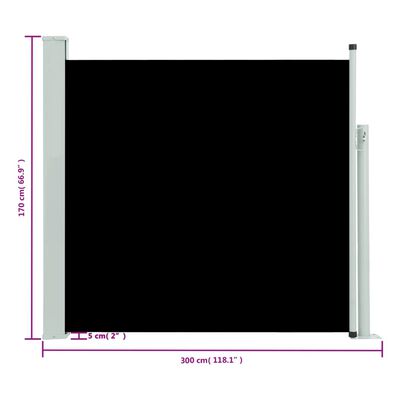 vidaXL Zatahovací boční markýza 170 x 300 cm černá