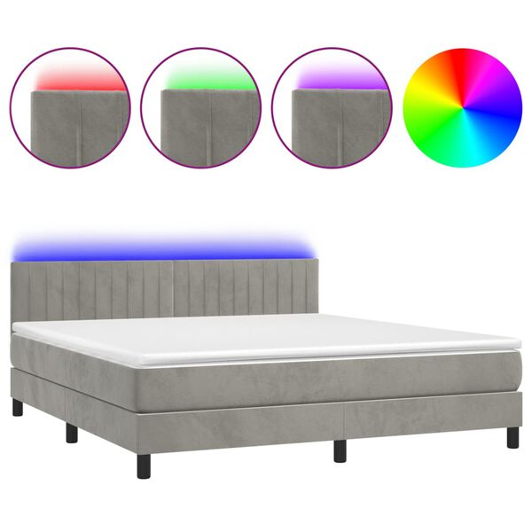 vidaXL Box spring postel s matrac&iacute; a LED světle &scaron;ed&aacute; 180x200 cm samet
