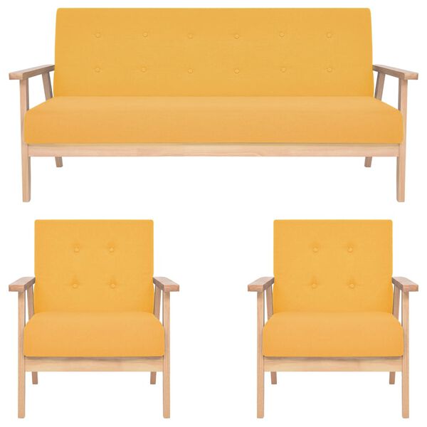 vidaXL 3dílná sedací souprava textilní čalounění žlutá