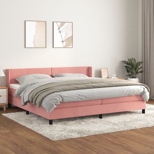vidaXL Box spring postel s matrac&iacute; růžov&aacute; 200x200 cm samet