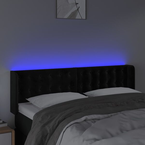 vidaXL Čelo postele s LED čern&eacute; 147 x 16 x 78/88 cm samet