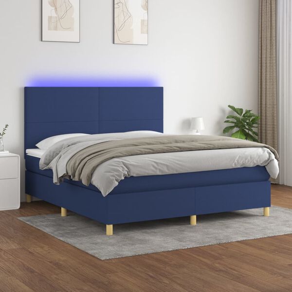 vidaXL Box spring postel s matrac&iacute; a LED modr&aacute; 160x200 cm textil