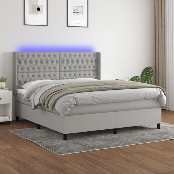 vidaXL Box spring postel s matrac&iacute; a LED světle &scaron;ed&aacute; 160x200 cm textil