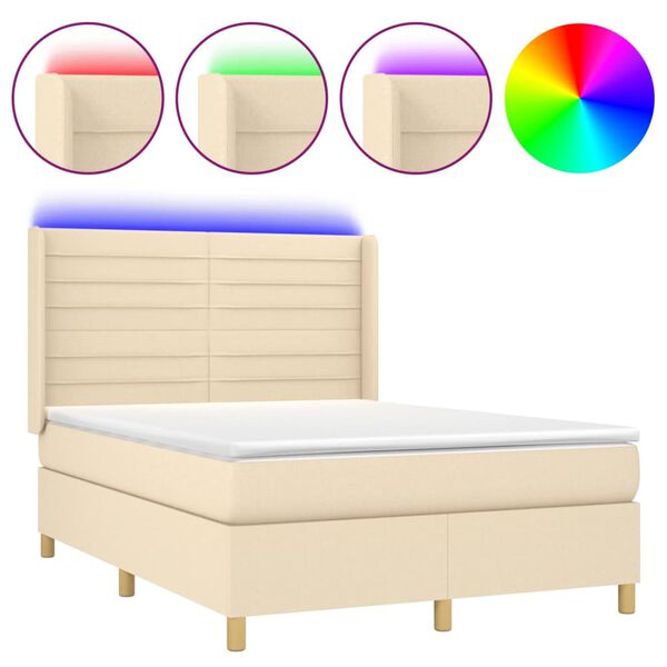 vidaXL Box spring postel s matrac&iacute; a LED kr&eacute;mov&aacute; 140x190 cm textil