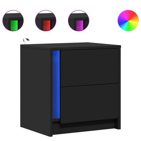 vidaXL Nočn&iacute; stolky s LED osvětlen&iacute;m 2 ks čern&eacute; kompozitn&iacute; dřevo