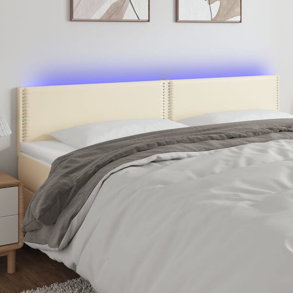 vidaXL Čelo postele s LED kr&eacute;mov&eacute; 200x5x78/88 cm uměl&aacute; kůže