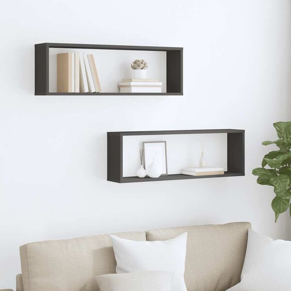 vidaXL N&aacute;stěnn&eacute; krychlov&eacute; police 2 ks &scaron;ed&eacute; 80x15x26,5 cm dřevotř&iacute;ska