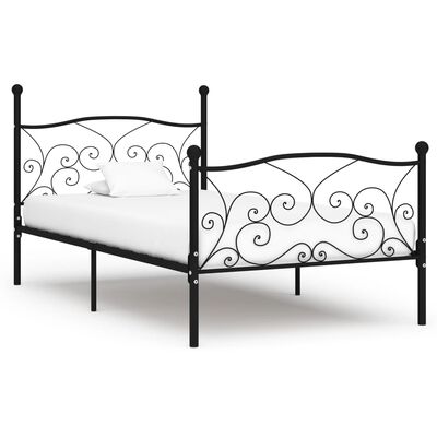 vidaXL Rám postele s laťkovým roštem černý kov 90 x 200 cm