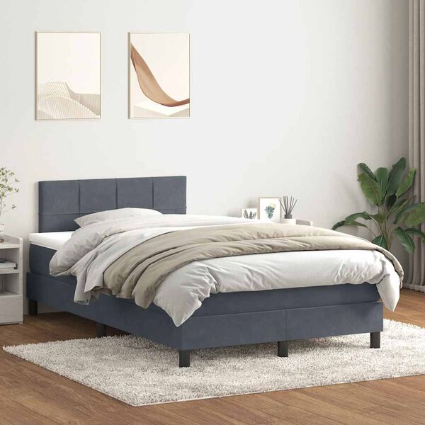 vidaXL Box spring postel s matrac&iacute; tmavě &scaron;ed&aacute; 120x210 cm samet