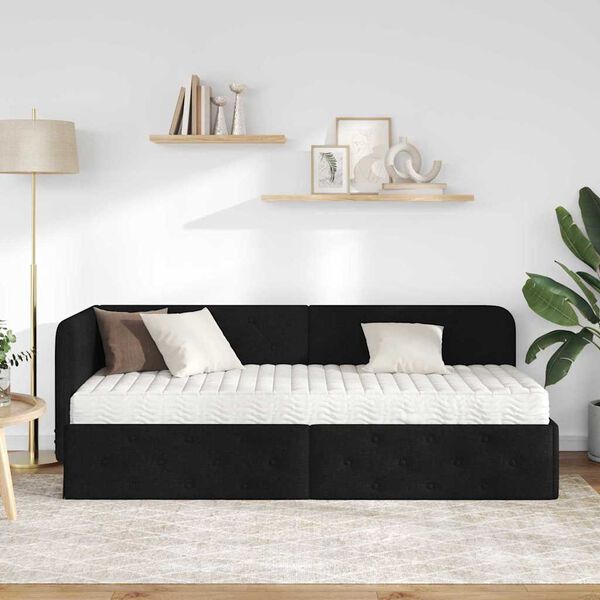 vidaXL Rohový rám postele s matrací s čelo Černá 80 x 200 cm textil