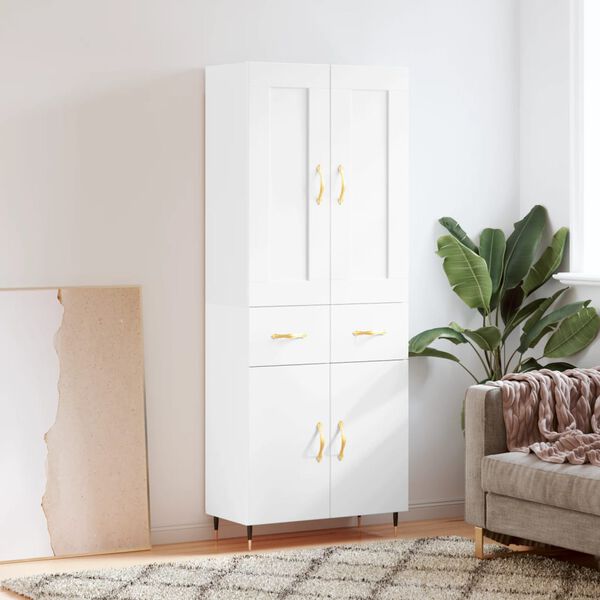 vidaXL Skř&iacute;ň highboard b&iacute;l&aacute; 69,5 x 34 x 180 cm kompozitn&iacute; dřevo