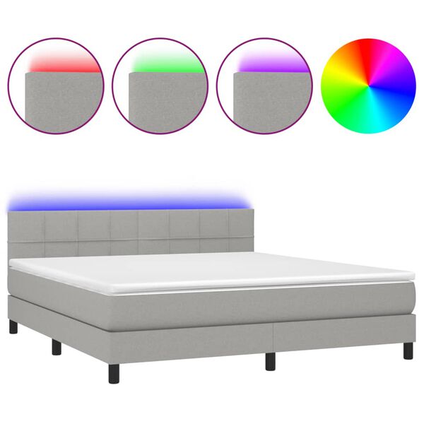 vidaXL Box spring postel s matrac&iacute; a LED světle &scaron;ed&aacute; 180x200 cm textil