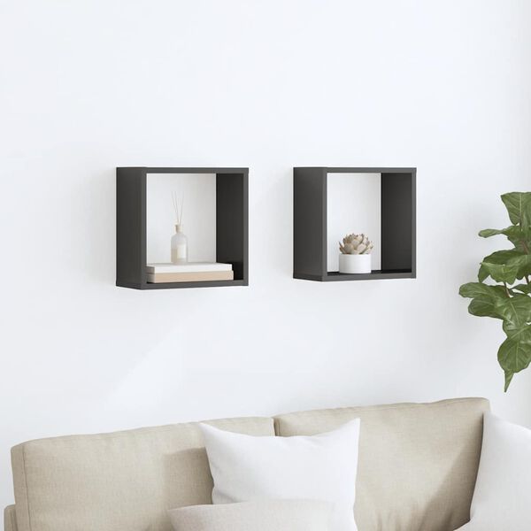 vidaXL N&aacute;stěnn&eacute; krychlov&eacute; police 2 ks &scaron;ed&eacute; vysok&yacute; lesk 30 x 15 x 30 cm