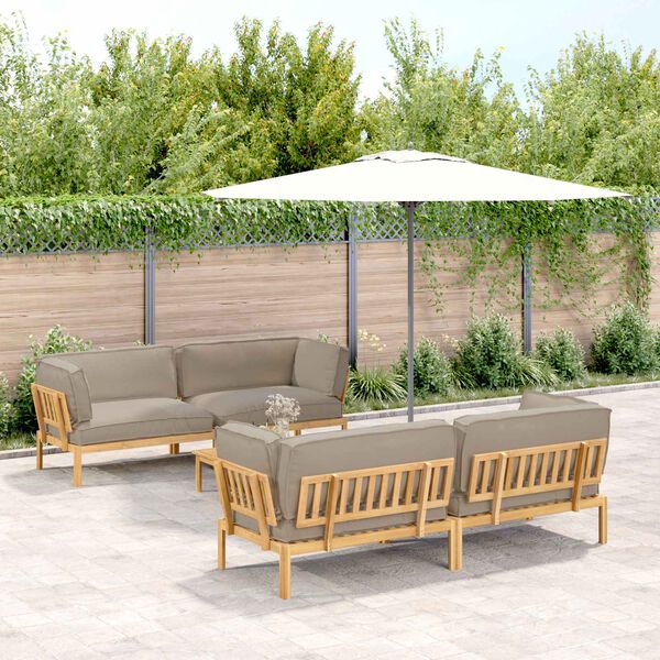 vidaXL Set pohovek s pol&scaron;t&aacute;řem 5 pcs Taupe Masivn&iacute; ak&aacute;tov&eacute; dřevo